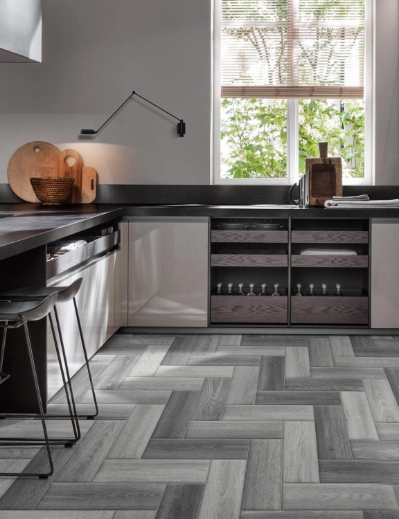 Efloor Wykładzina PCV 2m Rimini Diana Wood 799 Jodełka Szary