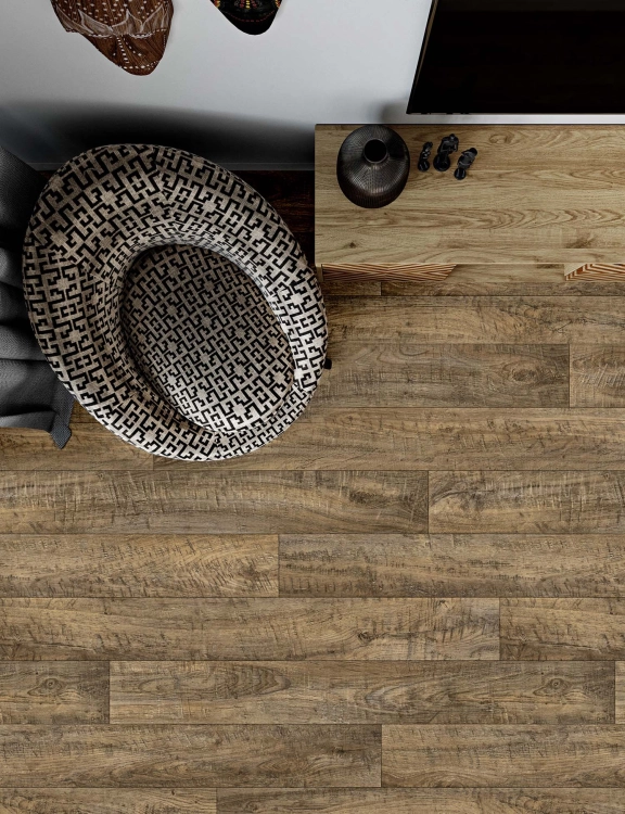 Efloor Wykładzina PCV 2m Trento Stock Oak 666M Surowa Deska Brązowy