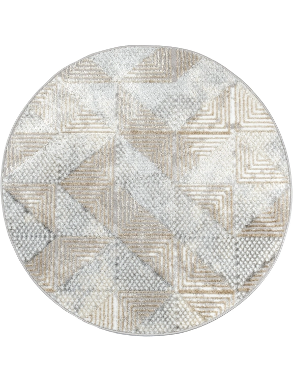 e-floor Dywan Nowoczesny Wenecja 120cm Okrągły Geometryczny Beżowy