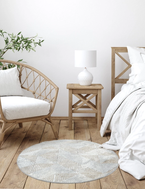 e-floor Dywan Nowoczesny Wenecja 120cm Okrągły Geometryczny Beżowy