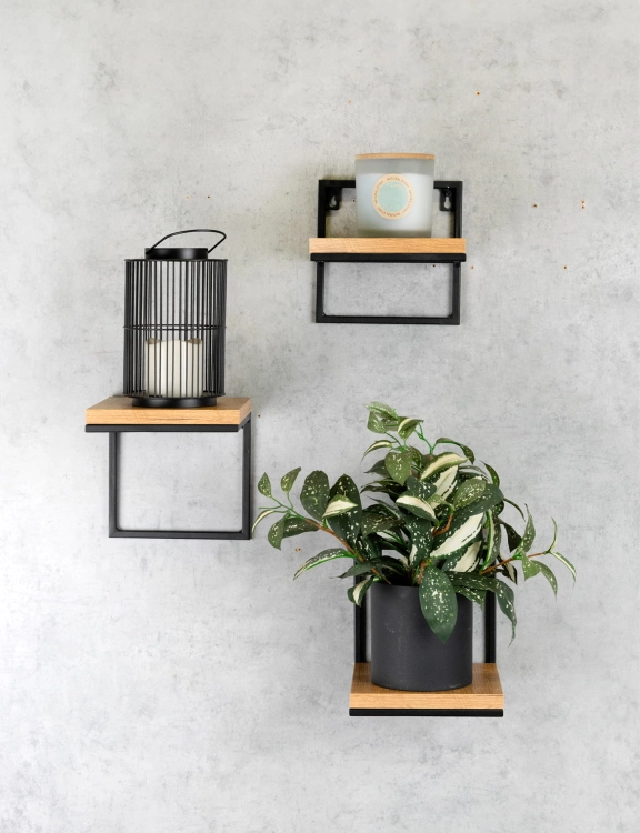 Efloor Zestaw 3szt Kwietników Na Ścianę Metalowych Loft Półki 19x20x19cm Czarny