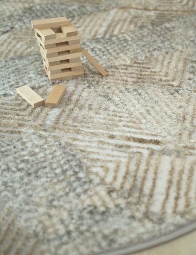 e-floor Dywan Nowoczesny Wenecja 120cm Okrągły Geometryczny Beżowy