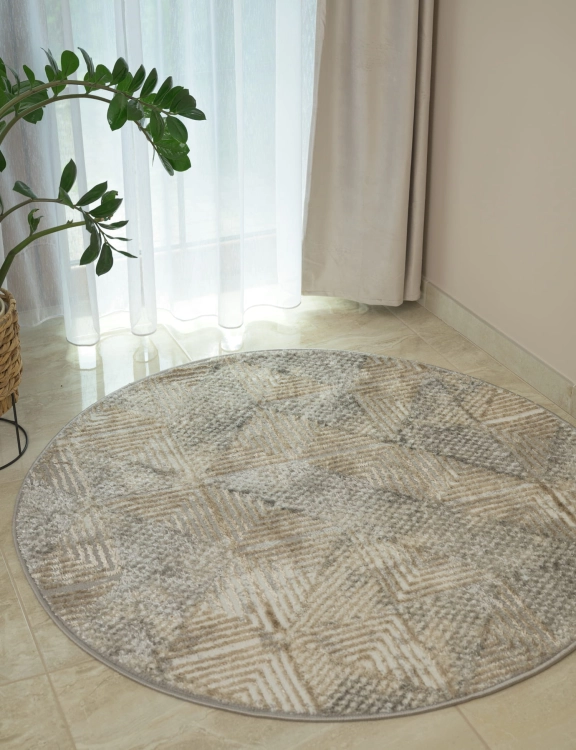 e-floor Dywan Nowoczesny Wenecja 120cm Okrągły Geometryczny Beżowy