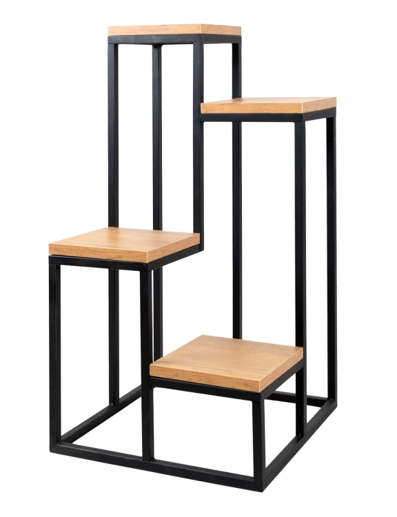 Efloor Kwietnik Metalowy Stojący 4-poziomowy Półka 38x38x70cm Czarny
