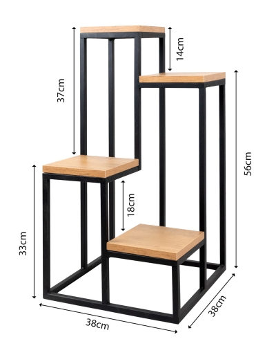 Efloor Kwietnik Metalowy Stojący 4-poziomowy Półka 38x38x70cm Czarny