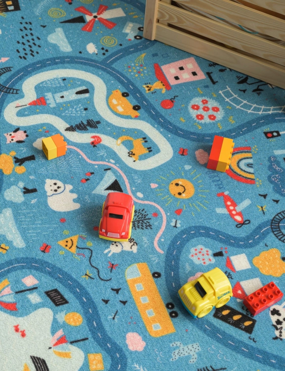 efloor Wykładzina Dywanowa Dziecięca Ulice 4m Niebieska Certyfikat Cfl-S1
