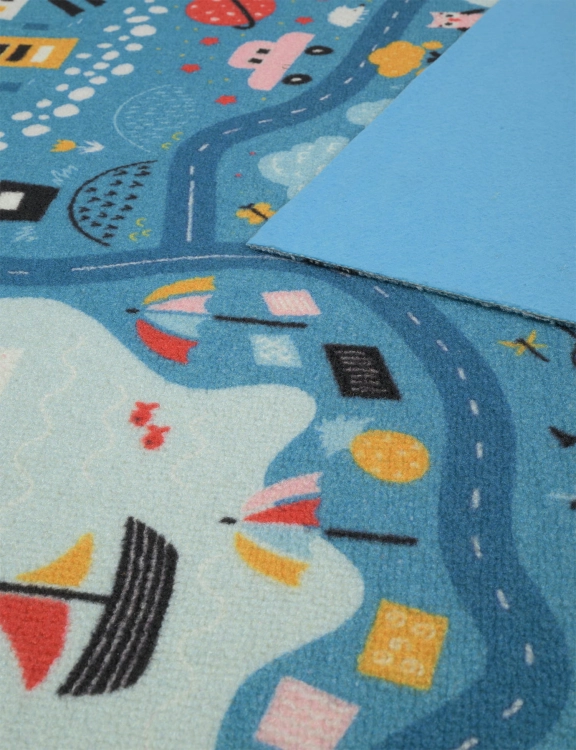 efloor Wykładzina Dywanowa Dziecięca Ulice 4m Niebieska Certyfikat Cfl-S1