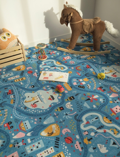 efloor Wykładzina Dywanowa Dziecięca Ulice 4m Niebieska Certyfikat Cfl-S1