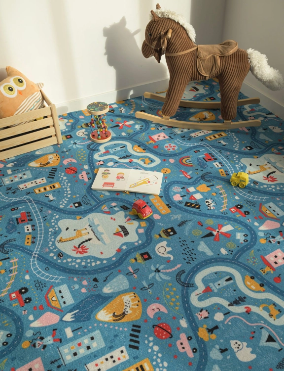 efloor Wykładzina Dywanowa Dziecięca Ulice 4m Niebieska Certyfikat Cfl-S1