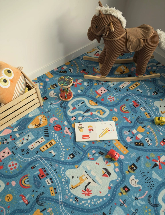 efloor Wykładzina Dywanowa Dziecięca Ulice 4m Niebieska Certyfikat Cfl-S1