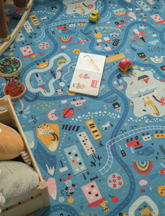 efloor Wykładzina Dywanowa Dziecięca Ulice 4m Niebieska Certyfikat Cfl-S1