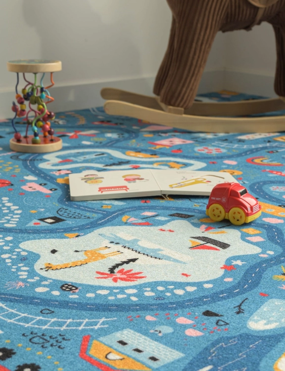 efloor Wykładzina Dywanowa Dziecięca Ulice 4m Niebieska Certyfikat Cfl-S1