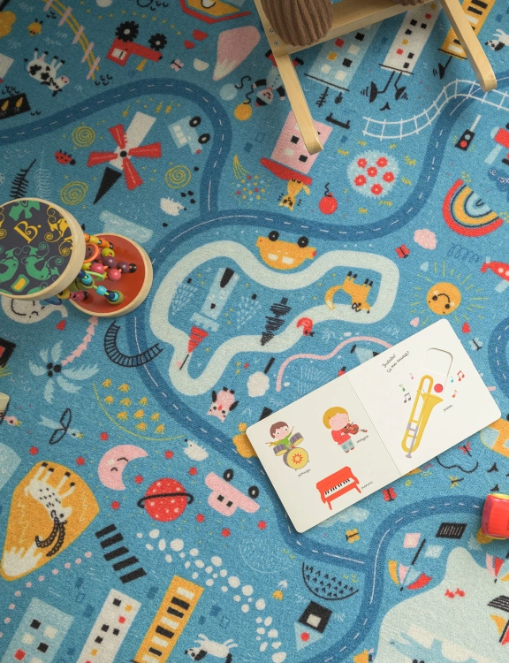 efloor Wykładzina Dywanowa Dziecięca Ulice 4m Niebieska Certyfikat Cfl-S1