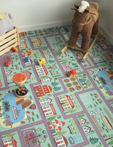 efloor Wykładzina Dywanowa Dziecięca Ulice 4m Miętowa Certyfikat Cfl-S1