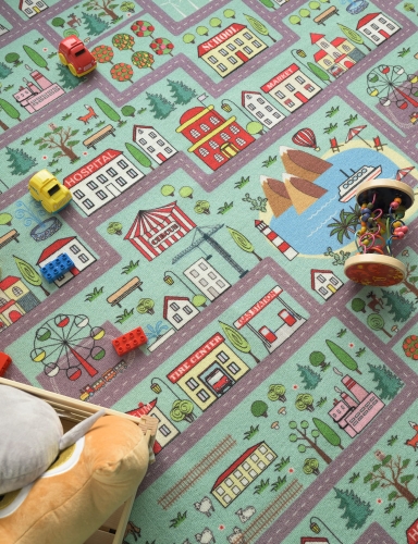 efloor Wykładzina Dywanowa Dziecięca Ulice 4m Miętowa Certyfikat Cfl-S1