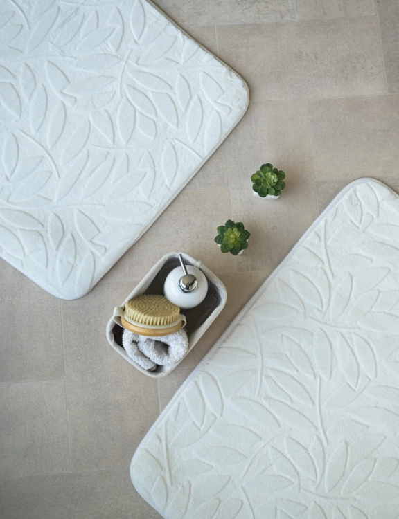 efloor Dywanik łazienkowy Sofia 50x80cm Liście Biały