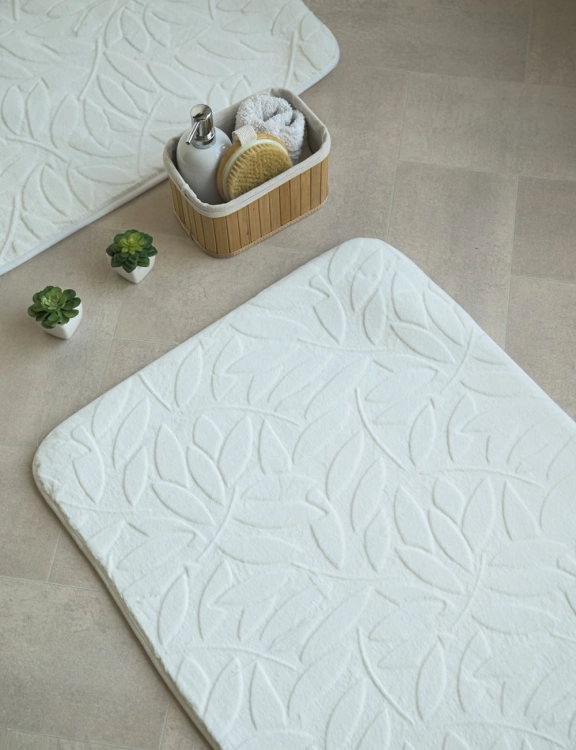 efloor Dywanik łazienkowy Sofia 50x80cm Liście Biały