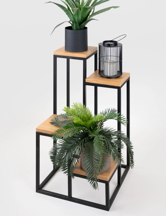 Efloor Kwietnik Metalowy Stojący 4-poziomowy Półka 38x38x70cm Czarny