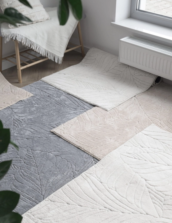 Efloor Dywan Pluszowy Botanic 80x150cm Liście Szary