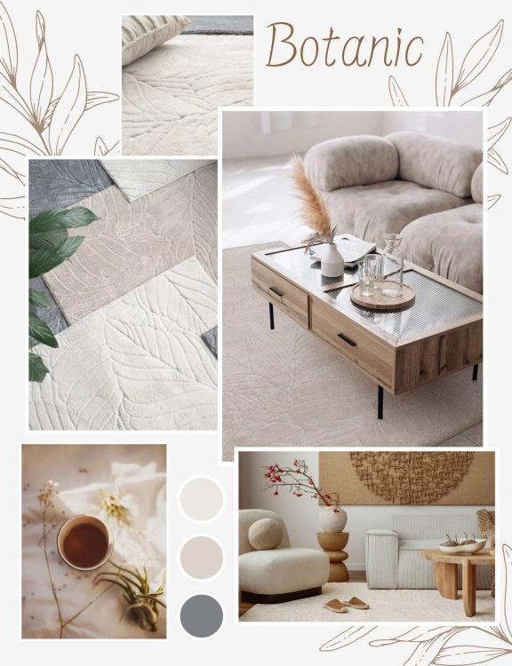 Efloor Dywan Pluszowy Botanic 80x150cm Liście Szary