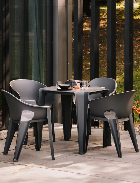 efloor Stół Ogrodowy Nowoczesny Lottie Antracyt 77,5x77,5x76,5cm na balkon i taras