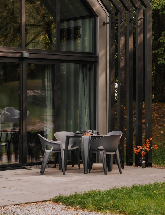 efloor Stół Ogrodowy Nowoczesny Lottie Antracyt 77,5x77,5x76,5cm na balkon i taras