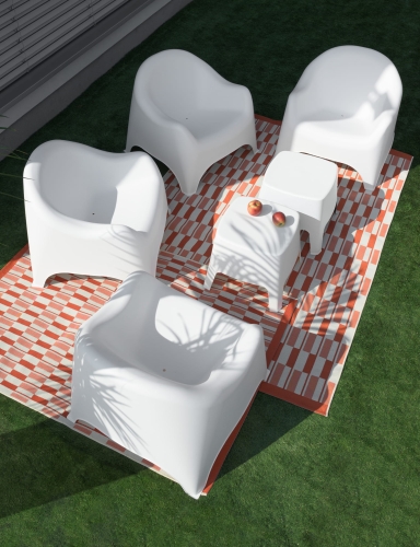 efloor Zestaw Mebli Ogrodowych 4 Fotele Dumbo + 2 Stoliki Kawowe Milano Biały doskonałe na plenerowe eventy, wesela czy pikniki firmowe