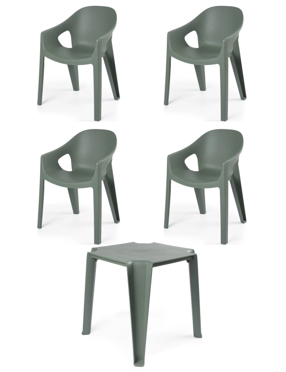 efloor Zestaw Mebli Ogrodowych Taras Balkon Stół Kwadratowy Lottie + 4 Krzesła Premo Zielony