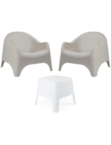 efloor Zestaw Mebli Ogrodowych Taras Balkon 2 Fotele Dumbo Beżowy + Stolik Kawowy Milano Biały