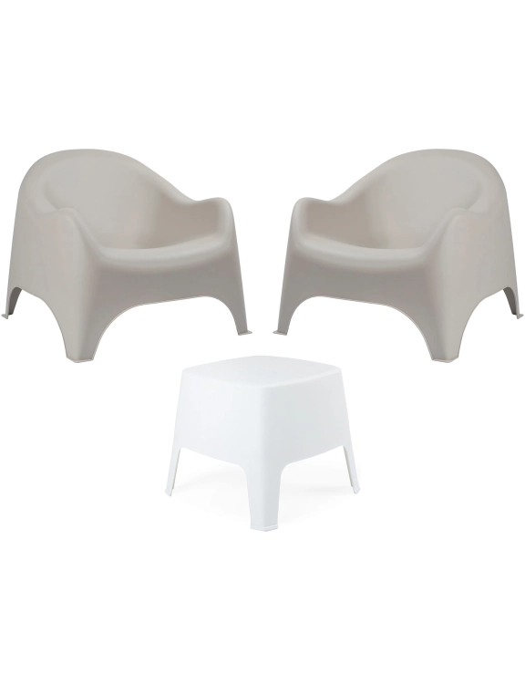 efloor Zestaw Mebli Ogrodowych Taras Balkon 2 Fotele Dumbo Beżowy + Stolik Kawowy Milano Biały