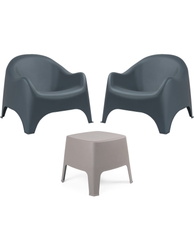 efloor Zestaw Mebli Ogrodowych Taras Balkon 2 Fotele Dumbo Antracyt + Stolik Kawowy Milano Beżowy