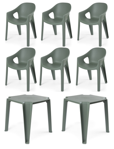 efloor Zestaw 6-osobowy Mebli Ogrodowych Taras Balkon 2 Stoły Lottie + 6 Krzeseł Premo Zielony