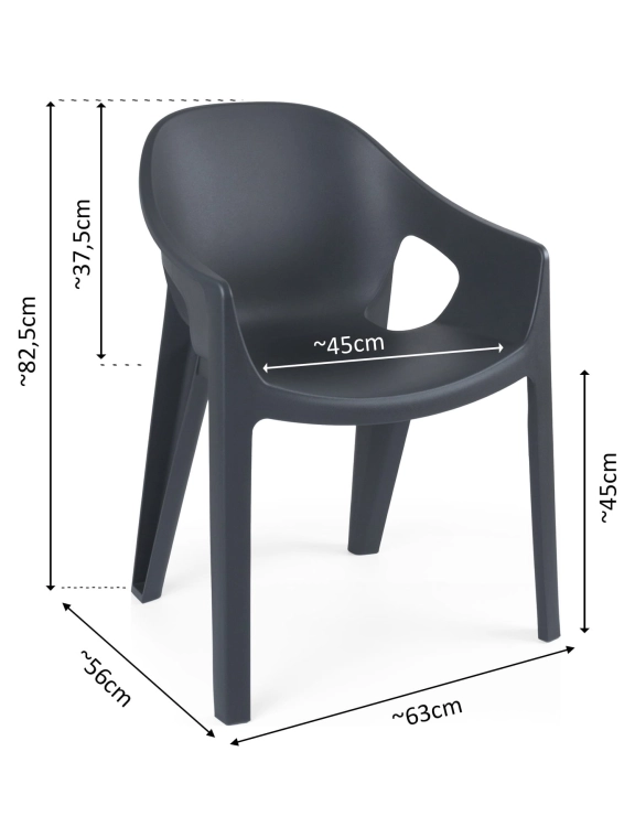 efloor Zestaw 2 Krzesła Ogrodowe Premo Antracyt 63x56x82,5cm na balkon i taras