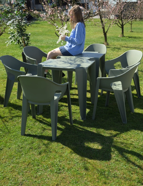 efloor Zestaw 6-osobowy Mebli Ogrodowych Taras Balkon 2 Stoły Lottie + 6 Krzeseł Premo Zielony