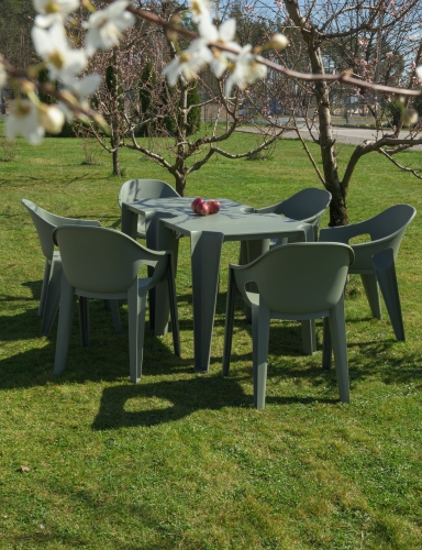 efloor Zestaw 6-osobowy Mebli Ogrodowych Taras Balkon 2 Stoły Lottie + 6 Krzeseł Premo Zielony