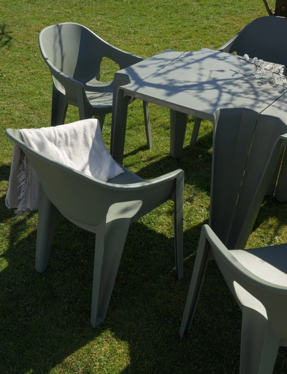 efloor Zestaw Mebli Ogrodowych Taras Balkon Stół Kwadratowy Lottie + 4 Krzesła Premo Zielony