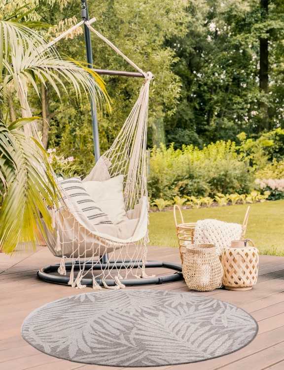 efloor Dywan płasko tkany Zewnętrzny Okrągły Express 160cm Palmy Szary