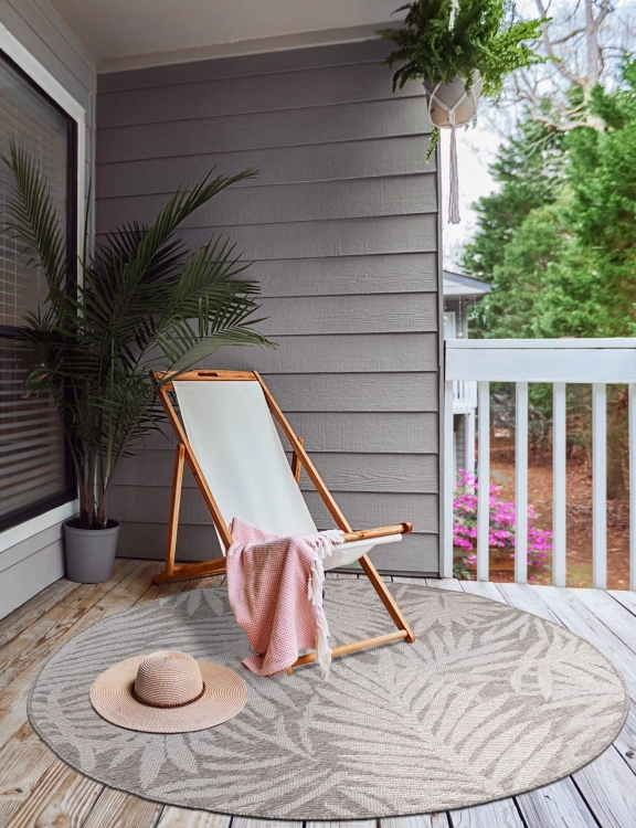 efloor Dywan płasko tkany Zewnętrzny Okrągły Express 160cm Palmy Szary