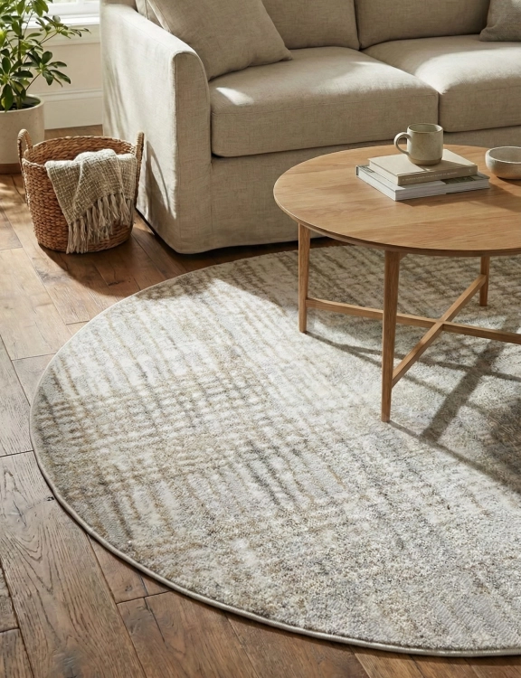 e-floor Dywan Nowoczesny Wenecja Okrągły 120cm Przecierka Kremowy