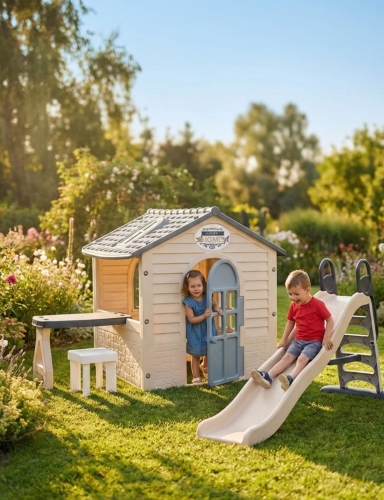 domek_ogrodowy_ze_stolikiem_dla_dzieci_+_zjeżdżalnia_dla_dzieci_duza_slizg_198cm_zestaw_do_zzabawy_w_ogrodzie