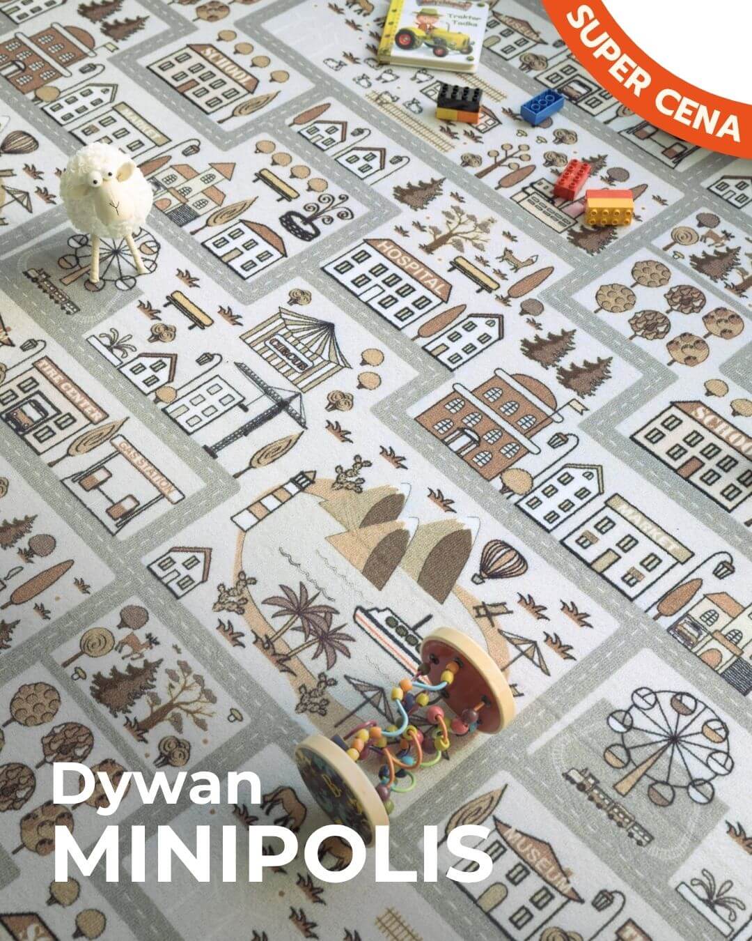 Dywan Dziecięcy Ulice Minipolis 100x150cm Szary