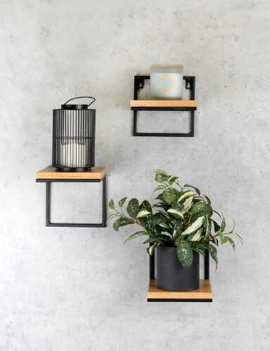 Zestaw 3szt Kwietników Na Ścianę Metalowych Loft Półki 19x20x19cm Czarny